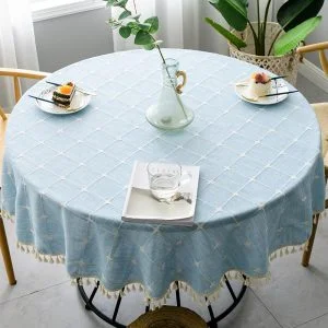 Nappe Ronde en Lin Bleu