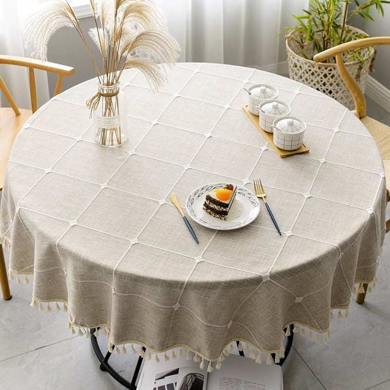 NHOMY Nappe ronde en coton et lin beige pur pour cuisine - 130 x 130 cm ( beige, 130 x 130 cm) : : Cuisine et maison